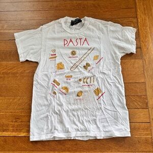 White 'PASTA' Graphic Tee with Gold & Red Pasta Motif